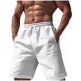 thumbnail image 2 of WREESH Men's Linen Shorts Casual Solid Summer with Pockets Drawstring Middle Waist Sport Short Pants White, 2 of 6