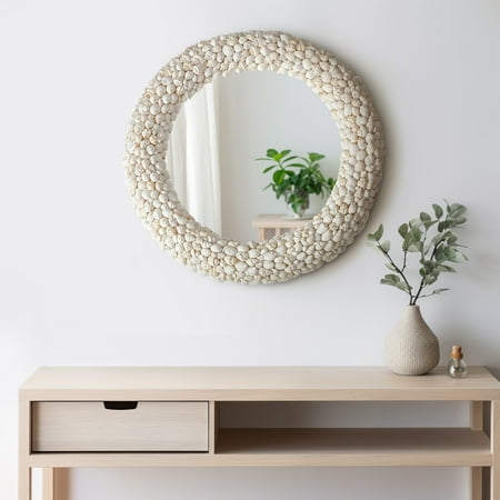 Sagebrook Home Neutral 26  Coastal Charm White Shell-Encrusted Mirror - 26  x 3  x 26