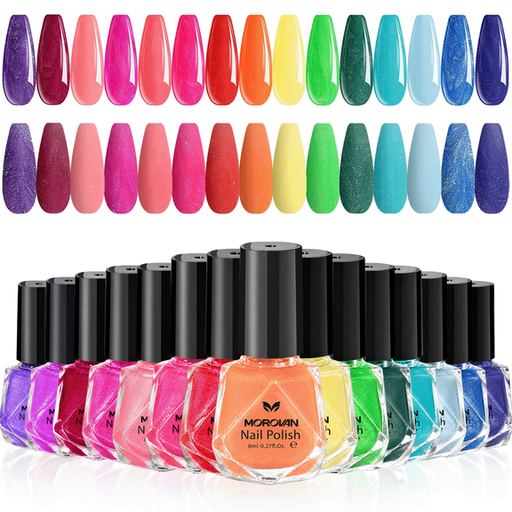 Morovan Nail Polish Set:15 Glitter Color 0.25oz Neon Regular Nail Polish Kit Finger Nail Set Gift for Women