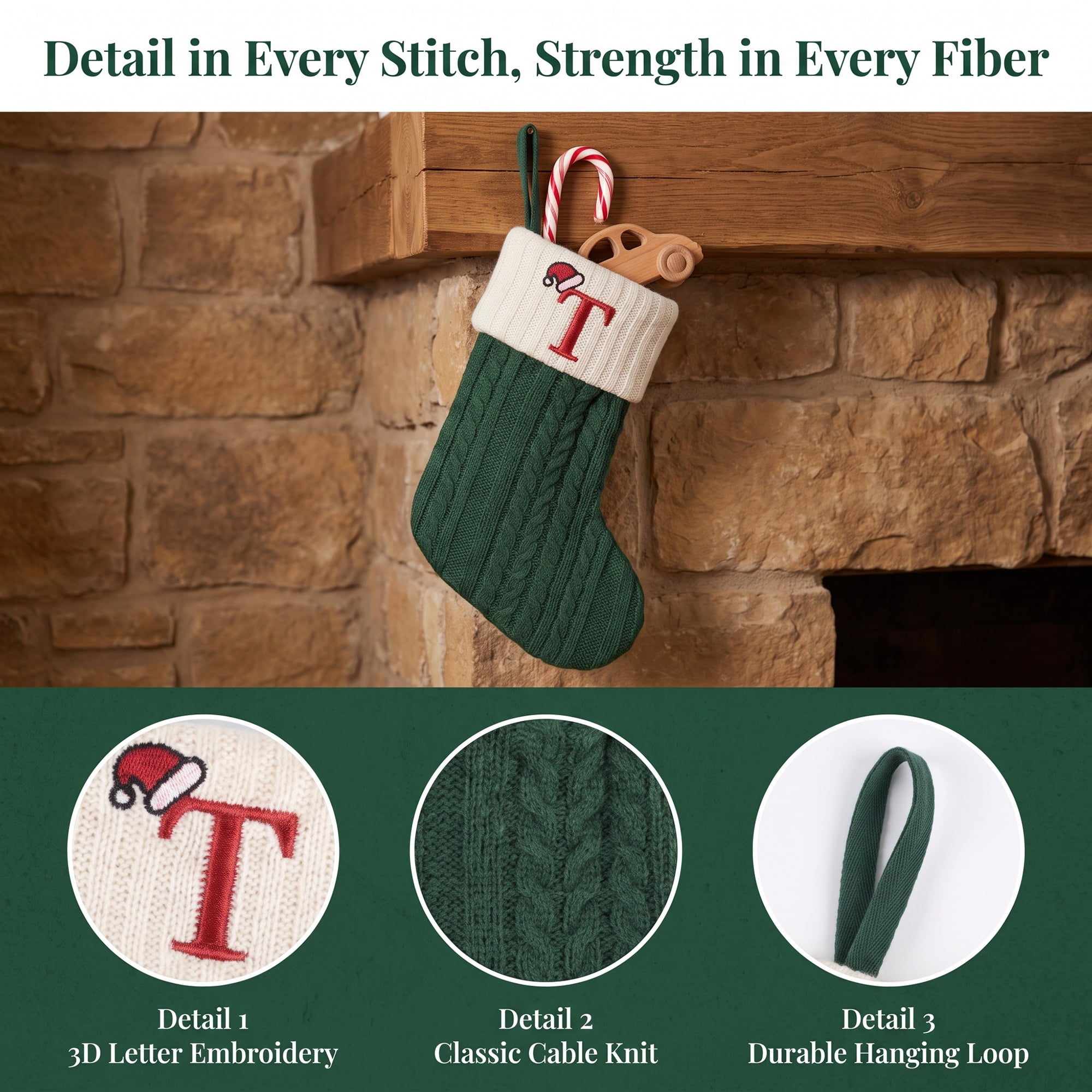 Unique Bargains Christmas Luxury Grand Hearth Accent Stocking Green Letter T 8"