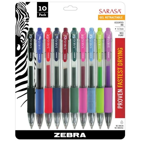 Zebra Sarasa Retractable Gel Ink Pens, Medium Point 0.7mm, Assorted Color Rapid Dry Ink,