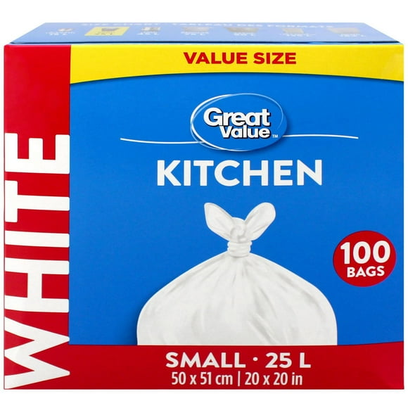 Great Value Small Kitchen Garbage Bags, 25L , 100bags