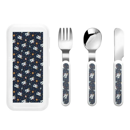 

Lukts Panda Astronaut for Children s Knife Fork and Spoon Three-Piece Set Stainless Steel Children and Toddler Safety Cutlery with Outer Box