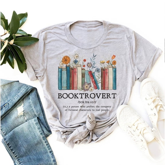 Tee Clo Booktrovert T-Shirt Retro Book Lover Librarian Reading Gift Tee, Full Size S-5XL