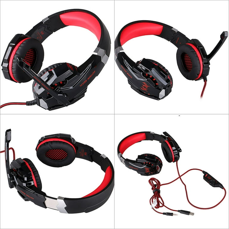 KOTION G9000 3.5mm Gaming Headphone Noise Cancellation Earphone with Mic LED Light Black red for PS4 Laptop Tablet Mobile Phones