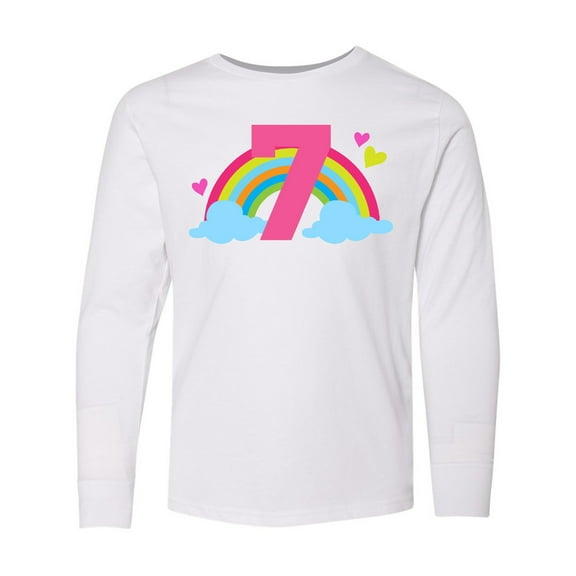 Inktastic 7th Birthday Rainbow Long Sleeve Youth T-Shirt