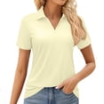 thumbnail image 2 of Nestiefly Women Short Sleeve V Neck Polo Shirts Summer Collared Tops Casual Loose Tees Tops Beige L, 2 of 4