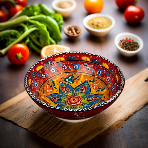 Turkish Ceramic Bowls Handcrafted - 20 cm Round Decorative Mini Bowls for Spices, Snacks, Soap, Condiments - Set for Kitchen or Home Décor