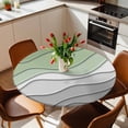 thumbnail image 2 of Geometric Gradient Elastic Fitted Round Table Cover Sage Green Gray Ombre Waterproof Outdoor Tablecloth for Holiday Party, Picnic, Patio & Dining Fits Tables Up to 45"-54", 2 of 8