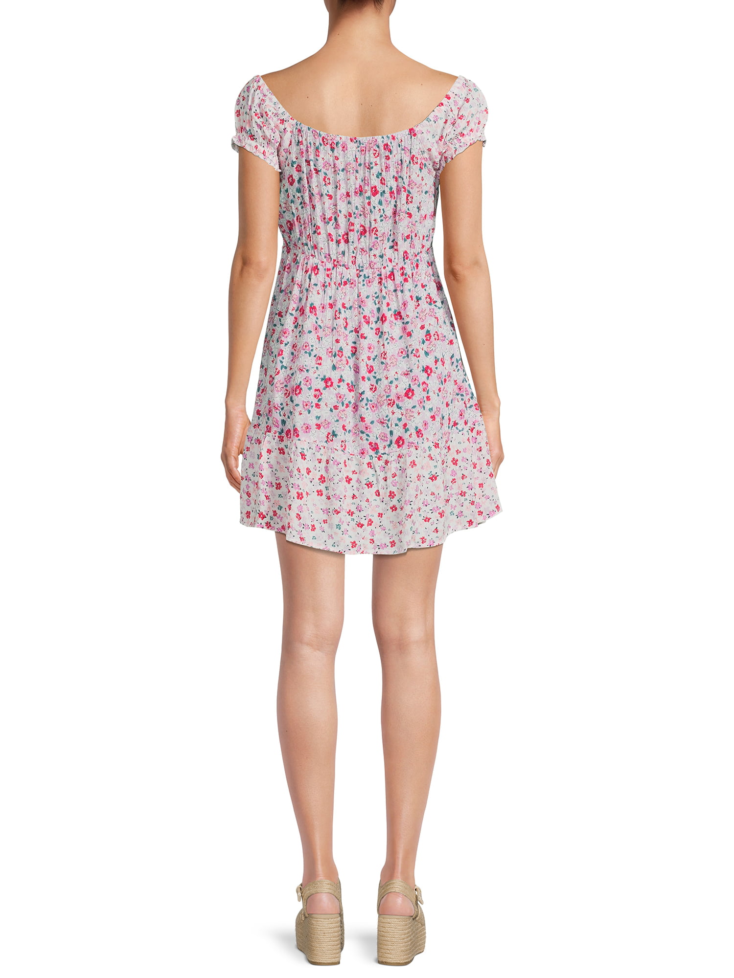 Derek Heart Junior' Twin Print Dress with Puff Sleeves and Front