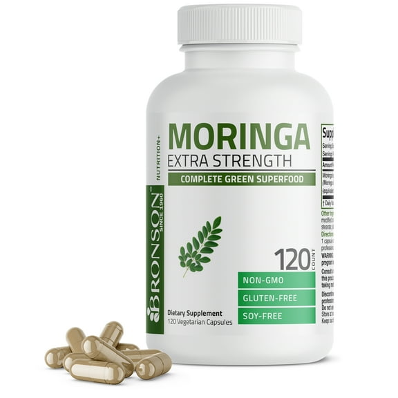 Bronson Moringa Oleifera 5000 mg Powder Capsules Extra High Potency Energizing Superfood Antioxidant Immune Support, 120 Vegetarian Capsules