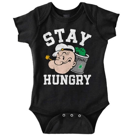 

Stay Hungry Popeye The Sailor Man Romper Boys or Girls Infant Baby Brisco Brands NB