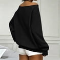 thumbnail image 4 of Women's Casual Off Shoulder Sweatshirt Long Sleeve Waffle Knit Loose Pullover Top with Pockets Solid Color Fashion Hoodie Cozy Oversized Sweater, 4 of 5