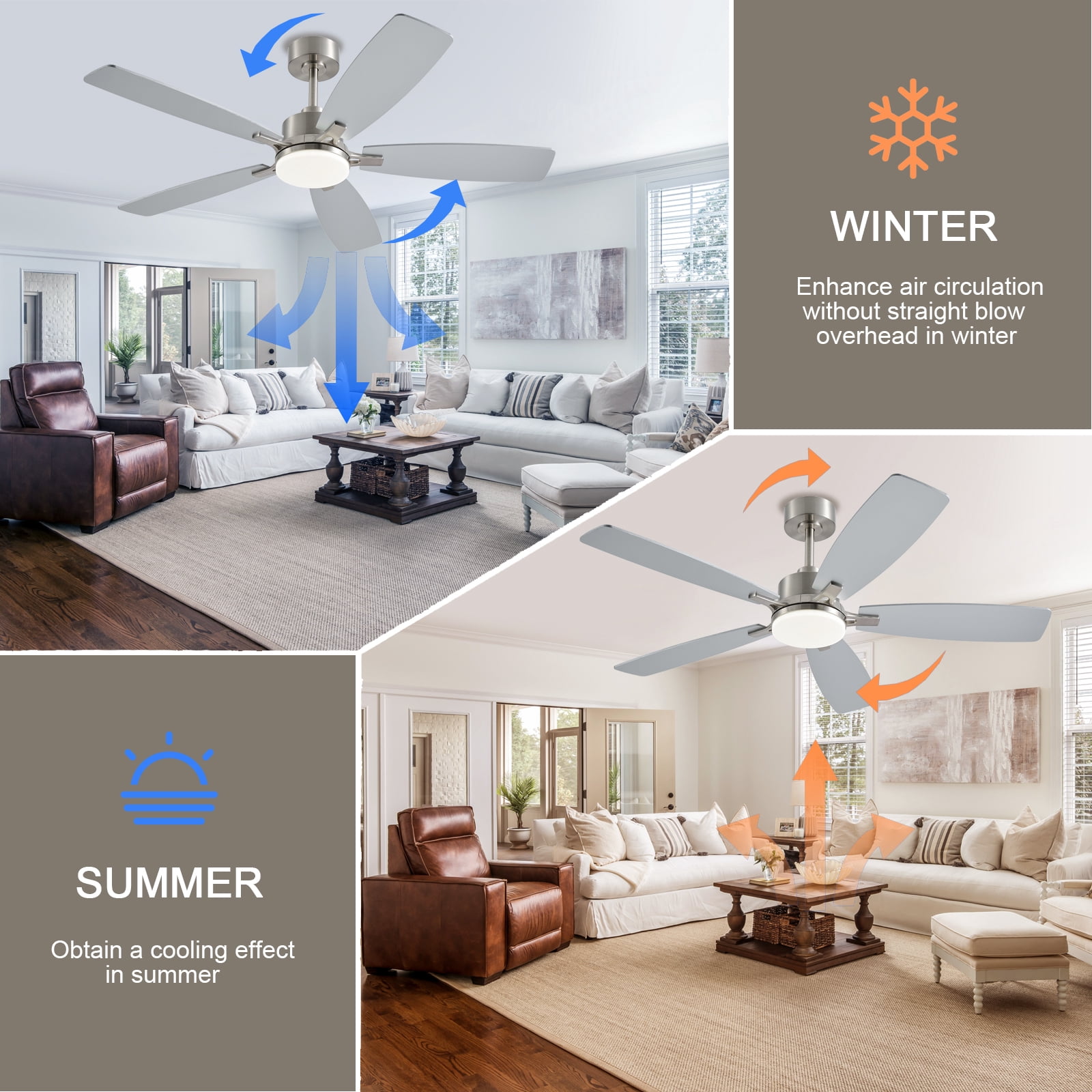 Low Profile Ceiling Fan with Lights, 52 inch Modern Nickel Ceiling Fans with Lights APP/Remote Control,6 Speeds Ceiling Fan Light for Indoor/Outdoor Patio Bedroom Living Room
