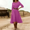 thumbnail image 5 of Ohufall Women's Dresses Long Sleeve Round Neck Flowy Midi Dress Solid Color Vacation Fashion Dress, 5 of 6