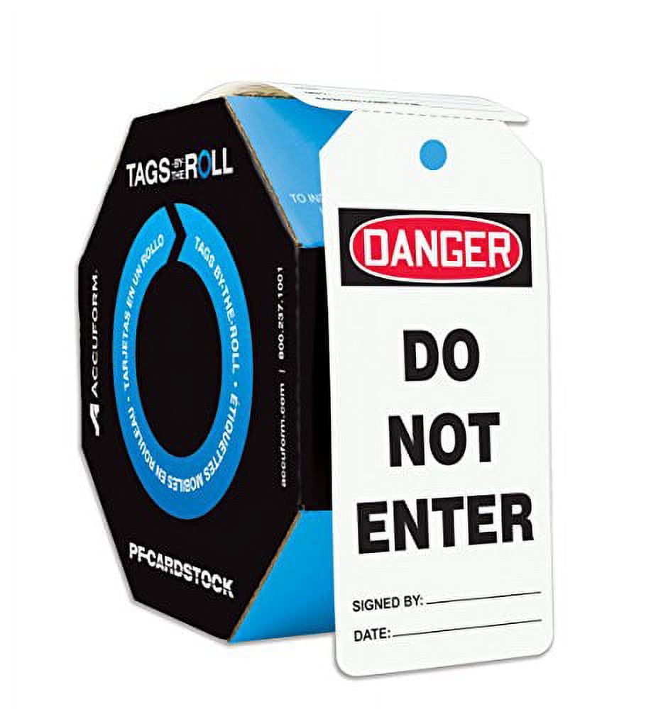 Danger Tag By The Roll, General Safety, Cardstock, 6 1/4 in H x 3 in W, White, Rectangle, 100 PK
