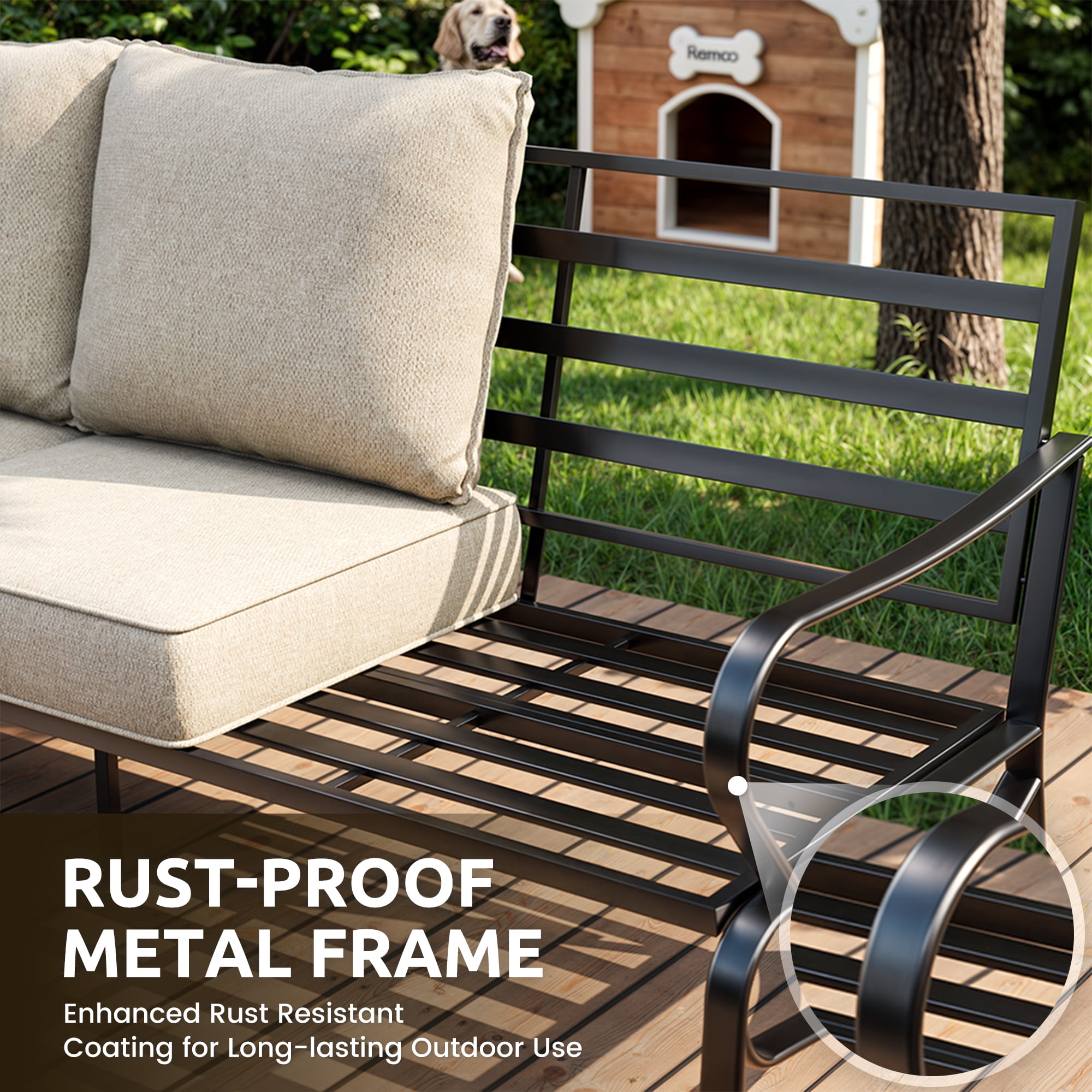 Poteban Aluminum Patio Furniture,Outdoor Metal Sectional Sofa with Table and Waterproof Covers,Blue Modern Patio Furniture Set for Garden Backyard