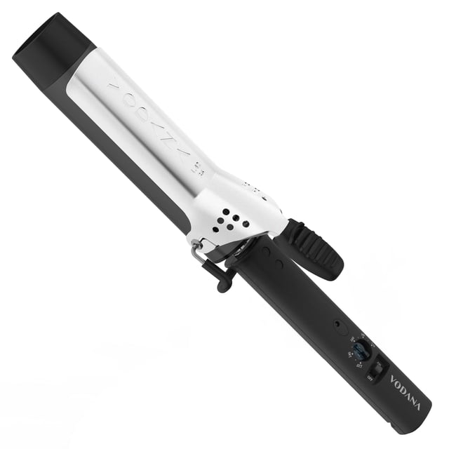 Rizador de pelo de cerámica VODANA Professional GlamWave, rizos naturales duraderos, calor instantáneo, rizador de pelo, disponible en EE. UU. (1,4 pulgadas, negro)