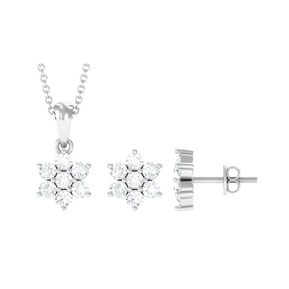 Rosec Jewels Moissanite Flower Pendant and Earrings Set (D-VS1 Quality) - Moissanite Jewelry Set for Women with Jewelry Box, 925 Sterling Silver