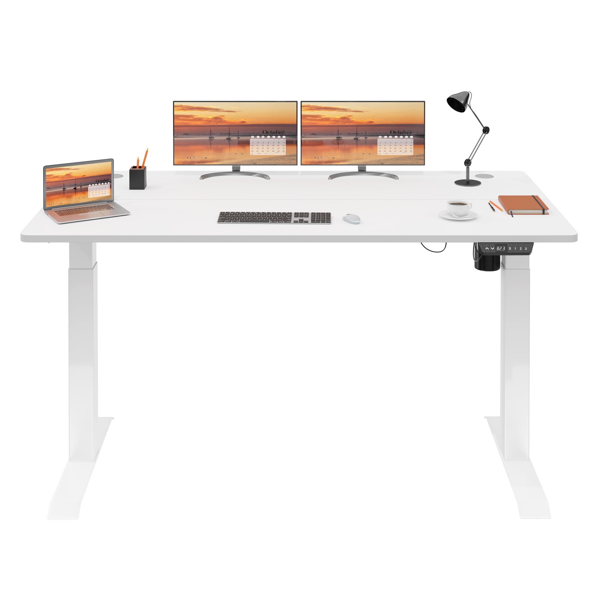 Sobaniilo 63" x 24" Home Office Electric Height Adjustable Standing Desk with Memory Control, White Frame + White Top