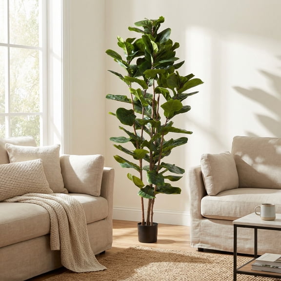 Artificial Fiddle Leaf Fig Tree-72"" Faux Plant in Pot with Natural Feel Leaves-Realistic