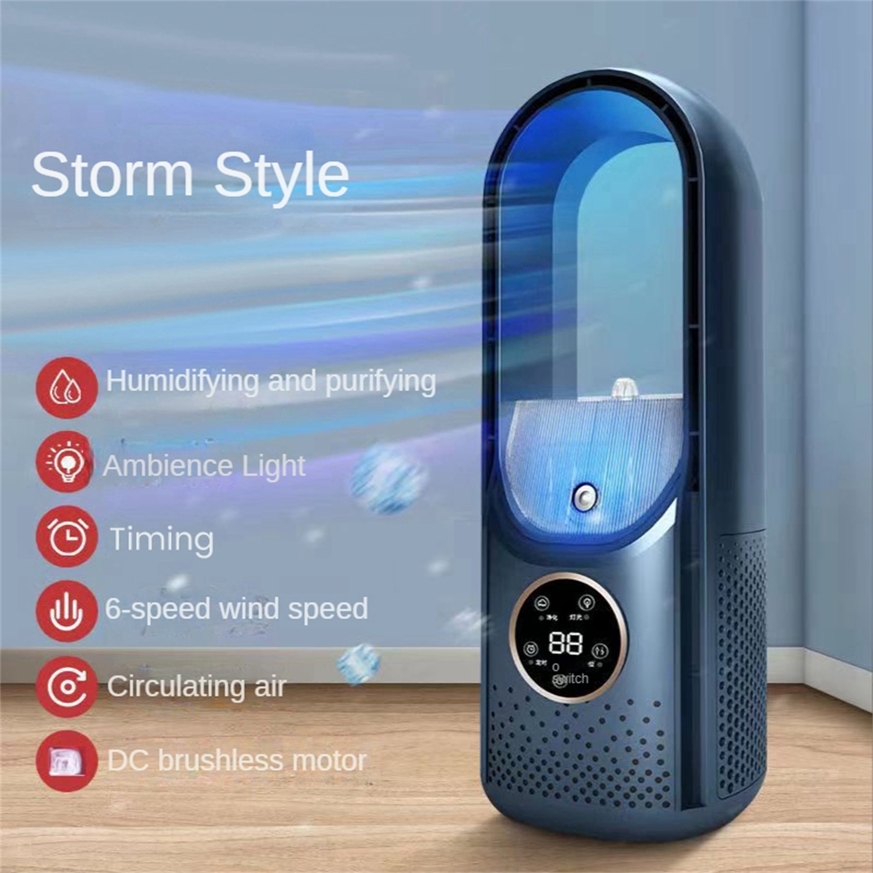 Portable Air Cooler Fan Leafless Electric Fan 6 Speed Silent Timer Air