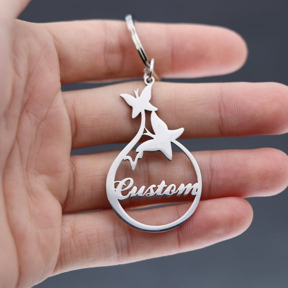 Dainty Customize Name Butterfly Charm Key Chain Personalized Family Gift Stainless Steel Jewelry Keychain for Women Men