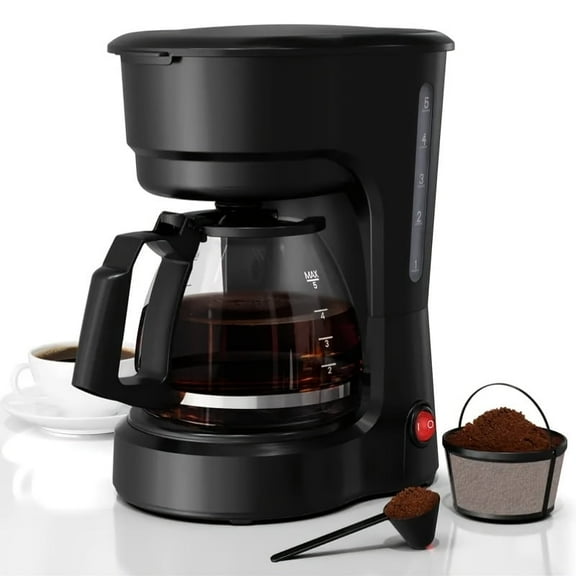5-Cup Manual Coffee Maker Small Drip Coffee Machine One-Touch Operation Auto Keep-Warm Coffee Perfect for Home/Office/Outside-Black.