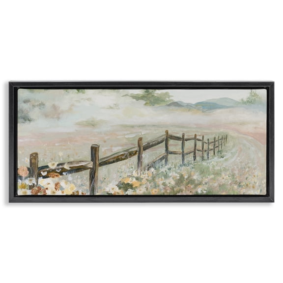Stupell Industries Contemporary Soft Fence with Flowers Black Floating Frame Canvas Art, 25 x 11, by Patricia Pinto