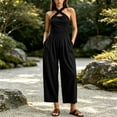 thumbnail image 7 of PBFRDSJ Capri Jumpsuits for Women Cross-Neck Halter Corduroy Jumpsuit Sleeveless Cut Out Neck Solid Color Romper with Pockets, 7 of 7
