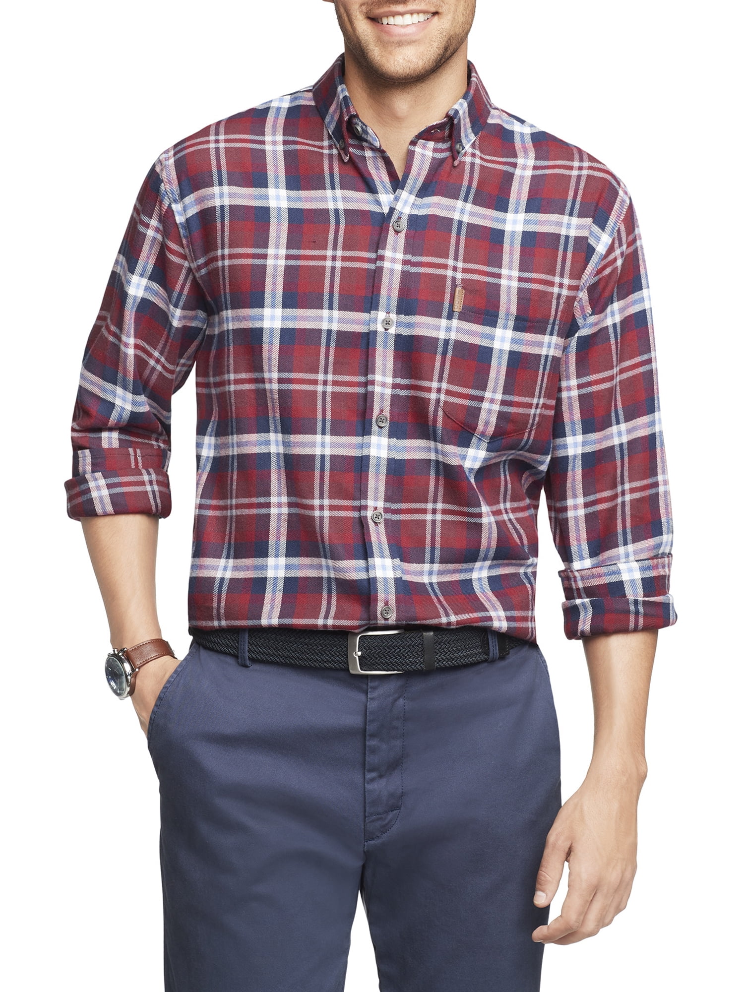 IZOD Men's Long Sleeve Plaid Button 