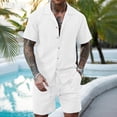 thumbnail image 2 of Clossjun Men's Summer 2 Piece Beach Sets Texture Short Sleeve Button Down Knit Shirts and Shorts Vacation Outfits of Men, 2 of 5
