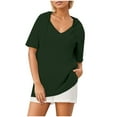 thumbnail image 5 of Fanxing Womens Short Sleeve Hoodies V Neck Summer Tops with Hood Loose Fit Drawstring Pullovers Army Green,XL, 5 of 7