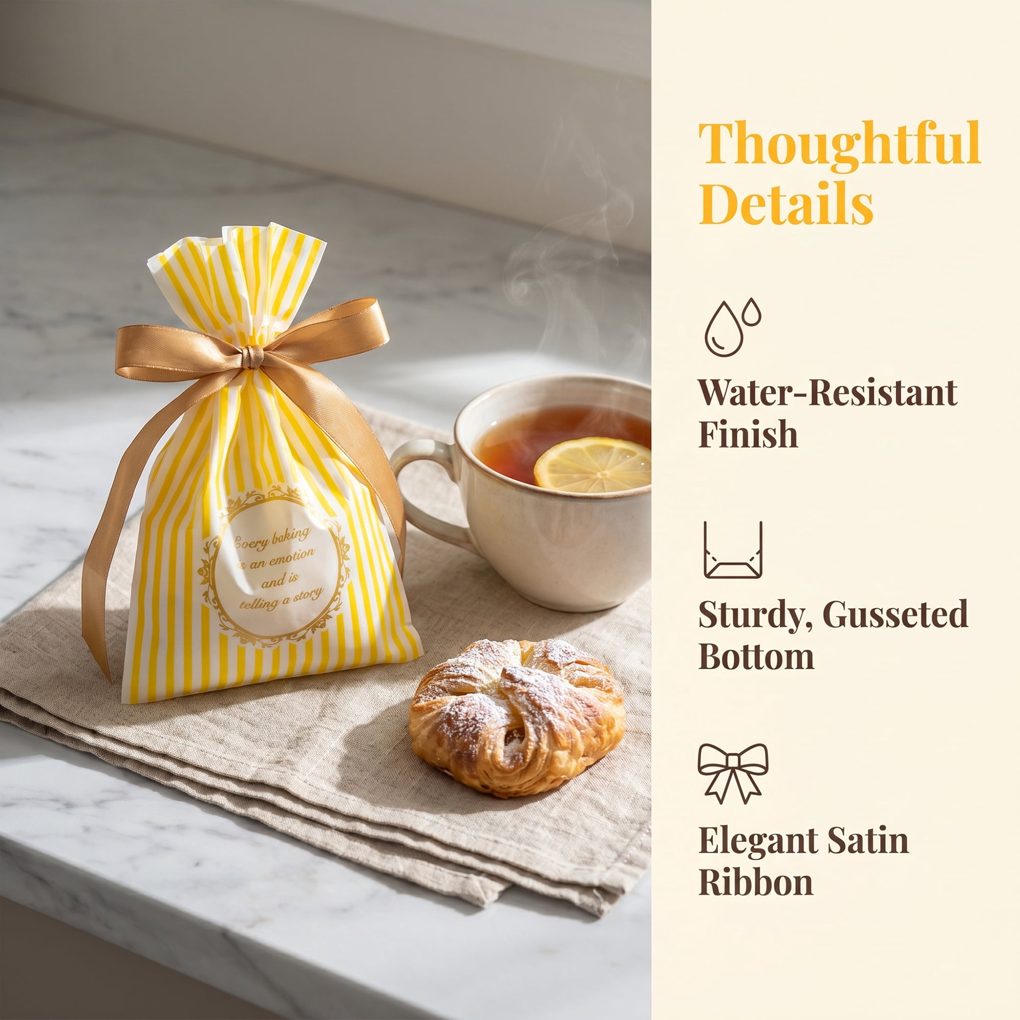 Unique Bargains 10Pcs Multi-Purpose Waterproof Gift Bags with Handles Yellow 4.7" x 6.7"