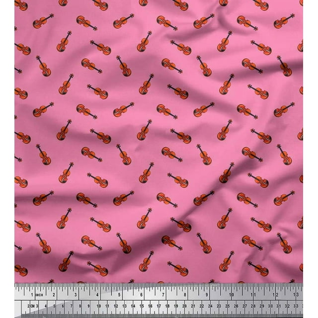 Soimoi Cotton Poplin Fabric Guitar Musical Instrument Print Fabric by The Yard 56 Inch Wide