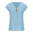 thumbnail image 4 of Summer Saving Wycnly Womens Blouses and Tops Dressy Casual Solid Button up Lightweight Comfy Pullover Tunic Shirts Summer Plain V-Neck Short Sleeve Cute Tees Tops Sky Blue m, 4 of 7