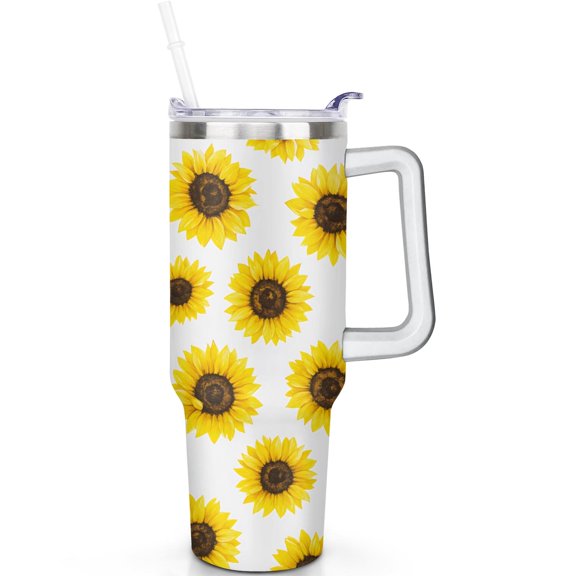 1pc Sunflower 40oz Tumbler with Straw & Handle - Insulated Stainless Steel Cup | Holiday Gift for Man Women (Christmas, Valentine's, Birthday)