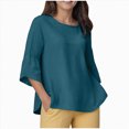 thumbnail image 2 of Towmus 3/4 Length Sleeve Womens Tops 2025 Fall Crewneck Going Out Blouse Cotton Linen Casual Three Quarter Sleeve Shirts, 2 of 6