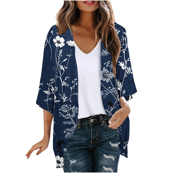 BangWanChi Beach Cover ups for Women 2024 Women's Long Sleeve Printing Casual Tops Blouse With Pocket Cardigan