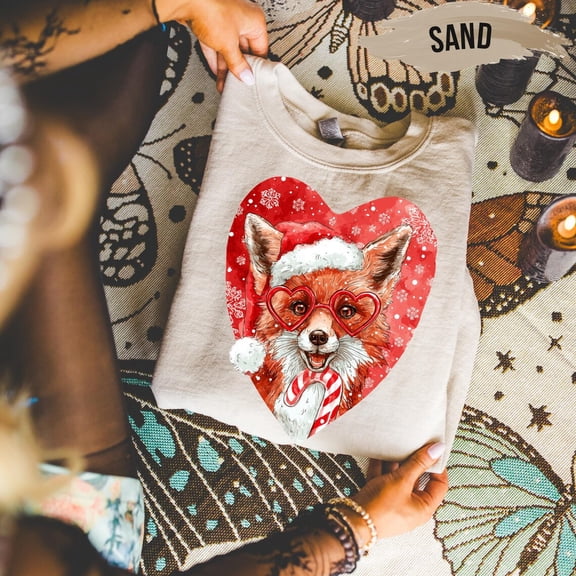Cute Fox Sweatshirt – Red Heart Pullover, Cozy Winter Sweater, Santa Fox Design, Festive Her All Size S-5Xl