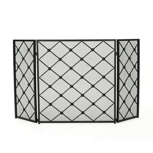 31" Black Contemporary Solid 3 Paneled Fireplace Screen