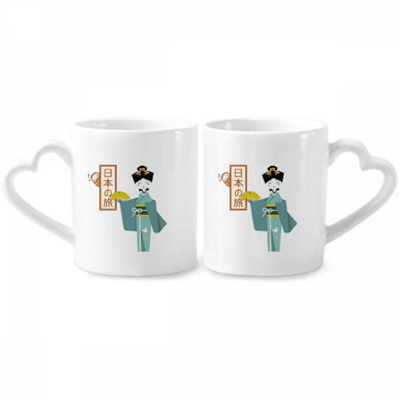 

Traditional Japanese Ancient Girl Couple Porcelain Mug Set Cerac Lover Cup Heart Handle