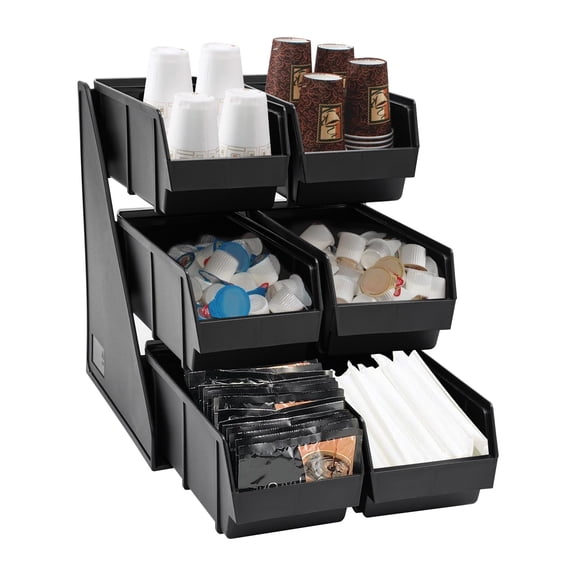 Miumaeov 6 Compartments Upright Condiment Bin Breakroom Coffee Bar Storage Shelf 3-Tier Multi-functional Organizer Container