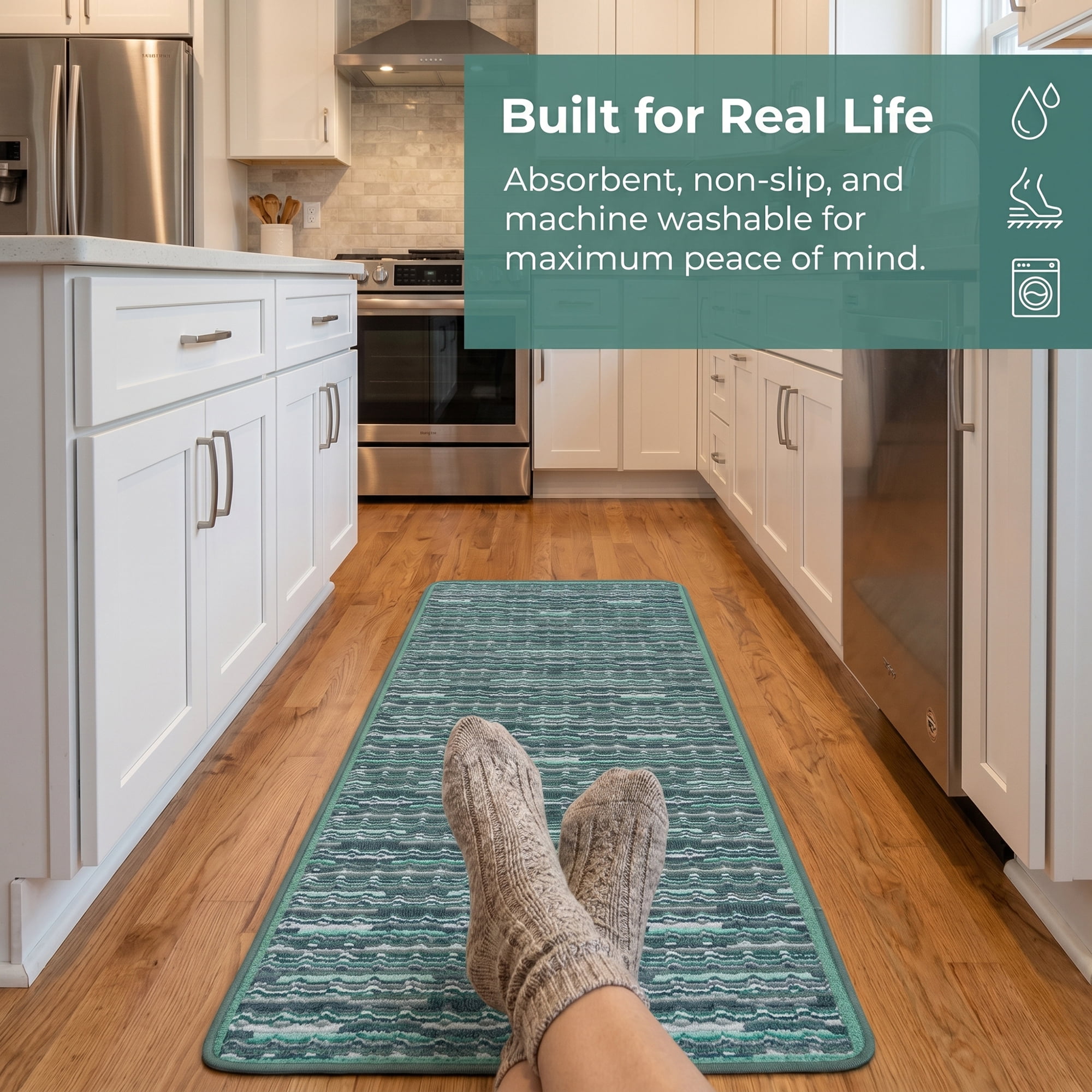 Unique Bargains Non-Slip Rubber Backing Floor Oil Absorbent Runner Rug Green 47" x 18"