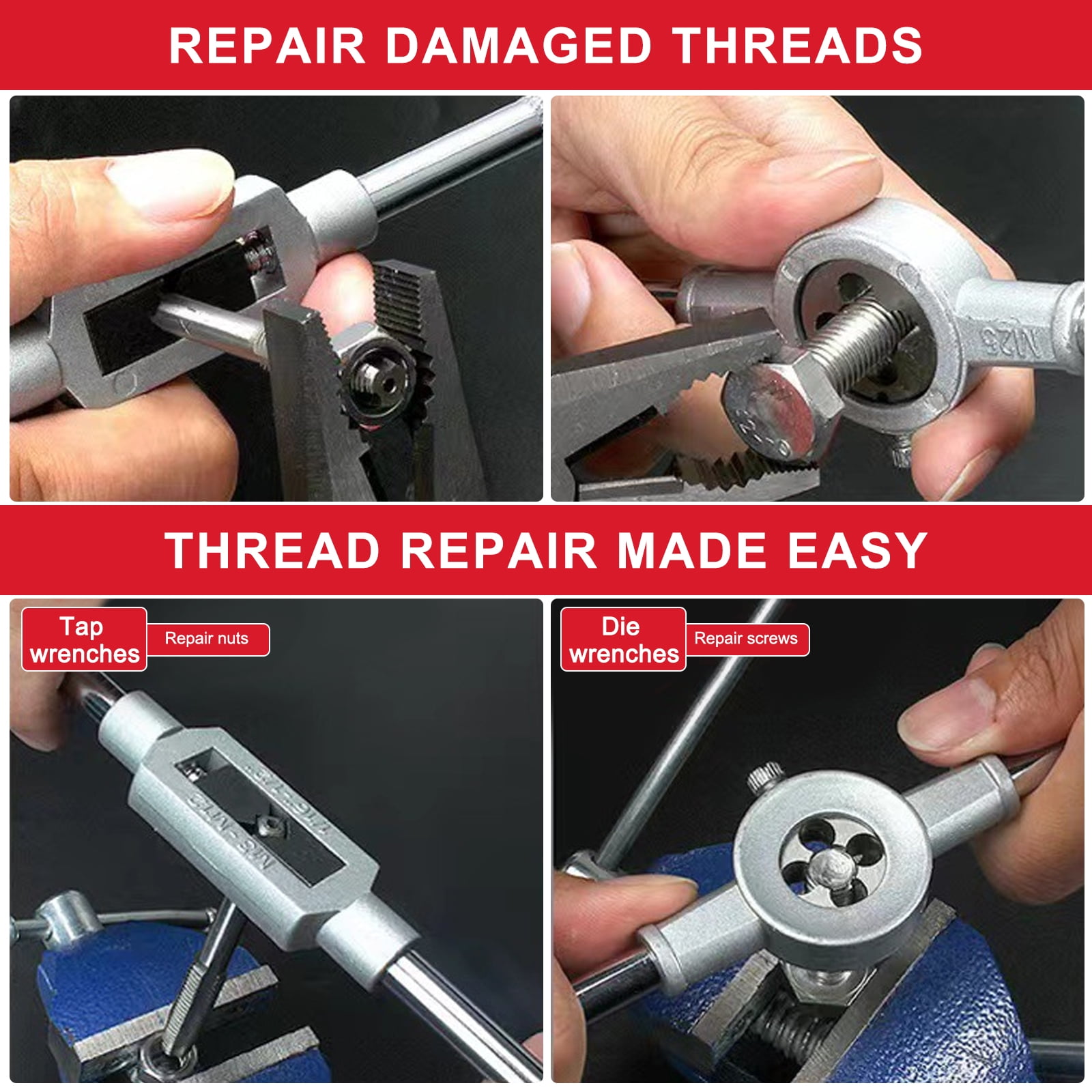 Victool 60pcs Tap and Die Set Metric or SAE Standard Taps and Dies Set Internal External Threading Tool
