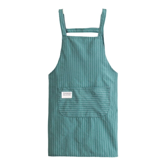 Hadanceo Cooking Apron Stripe Printing Front Pocket Sleeveless Kitchen Women Doing Housework Clothes Protector Apron