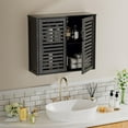 thumbnail image 5 of Black Bathroom Storage Cabinet, Hanging Medicine Cabinet with Adjustable Shelf, Bamboo Over The Toilet Wall Mounted Space Saver Organizer, Double Doors, 5 of 9