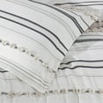 thumbnail image 5 of Chezmoi Collection 4-Piece Cotton Clip Jacquard Comforter Set Queen, Boho Chic Tufted Pompom Striped Bedding with Linen Blended Textured Pillow Cushion, Gray/White, 5 of 9