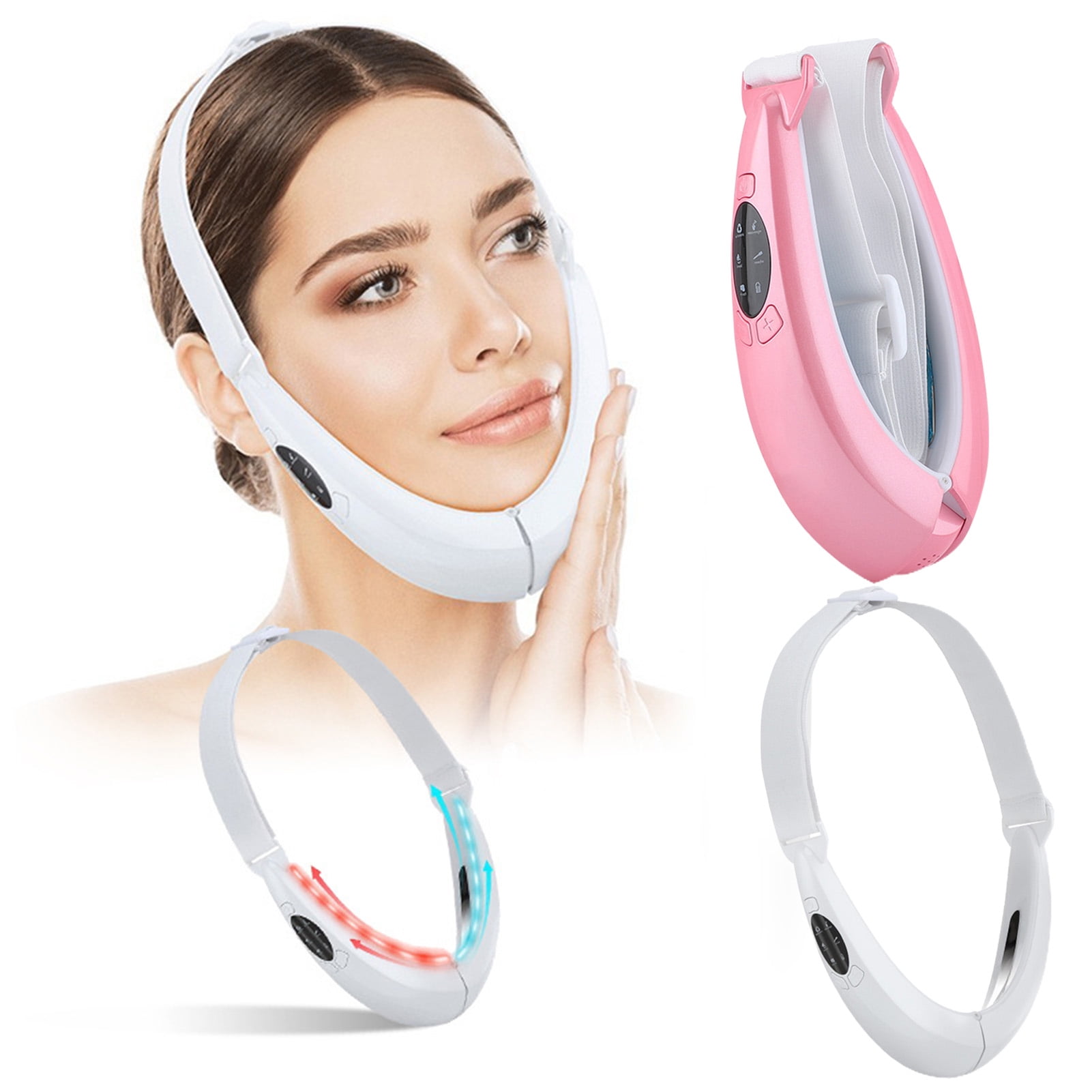 Happydeer 1 Set Face Slimming Device Skin Firming Reduce Double Chin Micro Current Red Blue Light Face-lifting V Face Massager Female Supply