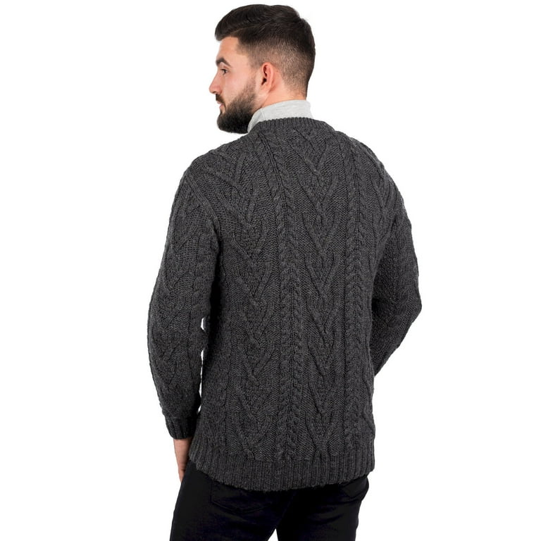 SAOL Aran Irish Fisherman Sweater Men's 100% Merino Wool Cable Knit Pullover